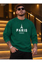 Men's Eiffel Tower Illustration and Paris France Printed Crew Neck Casual Regular Fit Sweatshirt