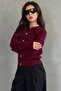 Burgundy Crew Neck Knitted Patterned Women's Cardigan Mg2899 - 2