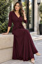 Timeless Elegance - Women's Double-Breasted Collar, Waist-Tie, Flowing Long Formal Dress - 5