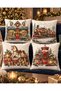 Christmas and New Year Themed Train Toy Patterned Digital Printed Gift Set of 4 Throw Pillow Covers