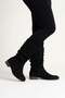 Women's Samo Black Suede Flat Sole Drawstring Mid-Size Pull-On Boots