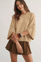 Beige Gülseli Crew Neck Sweater with Cuff Detail - 4