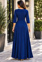Timeless Elegance - Women's Double-Breasted Collar, Waist-Tie, Flowing Long Formal Dress - 4