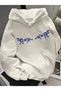 Unisex Gray Blue Flowers Printed Hooded Sweatshirt Printed Premium Oversize T-Shirt