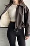 Premium Fur Lined Oversize Women's Leather Coat with Belt Detail - 3