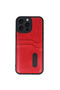 Apple iPhone 16 Pro Case Sara Leather Case with Business Card Holder - Red - 2