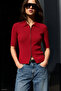 Short Sleeve Zippered Knitwear - Red - 2