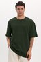 Unisex Oversize Wide Cut 100% Cotton Soft Texture Basic Crew Neck Khaki T-Shirt - 3