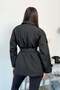 Women's Stand Collar Belted Double Pocket Trench Coat Black - 27K 5980 - 3