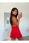 Backless Stoned Mini Dress - Red - 2