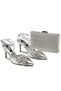 Women's Silver Stone Bow Detailed Ankle Strap Heeled Shoes and Evening Dress Bag Set
