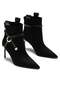 Women's Black Suede Belt and Ring Buckle Detailed Pointed Toe Thin Heeled Boots