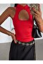 Zero Sleeve Blouse with Front Window - Red - 4
