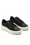Women's Black Thick Sole Gold Stripe Detailed Lace-Up Casual Sports Walking Shoes Sneaker