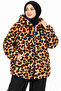 Women's Leopard Patterned Plush Jacket Hooded Zipper Plus Size Oversize Cardigan