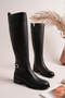 Alba Model Genuine Leather Black Leather Side Zipper Thick Heel Buckle Daily Women's Boots - 2