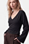 Black V-Neck Bat Sleeve 97% Cotton T-Shirt - 2