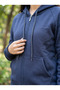 Women's Zipper Hooded Sweatshirt 3 Thread Threaded Thick Navy Blue Zip Hoodie - 5