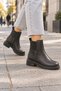 Women's Genuine Leather Black Elastic Chelsea Boots