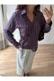 Asymmetric Cut Striped Crinkled Detail Shirt with Binding Details Purple - 3