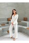 Ecru Ruffle Detailed Buttoned Cotton Pajama Set - 4