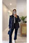 Toksy Navy Blue Wide Collar Buttoned Jacket