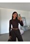 Crew Neck Fingerhole Blouse - Brown