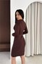 Women's Brown Stand-Up Collar Padded Mini Dress with Stone Details Nbk5001 - 4
