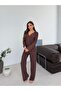 Brown Ruffle Detailed Buttoned Cotton Pajama Set - 5