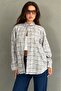 Blue Plaid Pattern Oversize Women's Shirt Mg2900 - 4