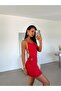 Backless Stoned Mini Dress - Red - 4