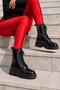High Poly Sole Zippered Waterproof Women's Boots with Fur Inside Patent Leather Black - 7