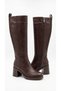 Women's Leather Look Stretch Detailed Side Zipper Thick Heeled Long Boots - 2