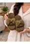Bow Detailed Plush House Slippers Soft Insole Winter House Slippers Dowry Slippers Gift - 2