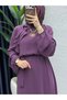 Women's Diamond-Patterned Crepe Fabric Modest Dress in Plum - 2