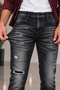 Men's Slim Fit Stretchy Lycra Jeans Vintage Washed Ripped Detailed Narrow Leg Jeans Ct1210-Black - 8