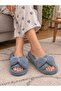 Bow Detailed Plush House Slippers Soft Insole Winter House Slippers Dowry Slippers Gift