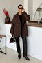 Women's Brown Double-Breasted Collared Belted Short Oversized Trench Coat - 5