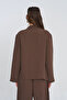 Women's Chinese Collar Authentic Button Detailed Striped Coffee Shirt - 5