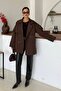 Women's Brown Double-Breasted Collared Belted Short Oversized Trench Coat - 7