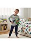 Boys' Cotton Dinosaur Printed Long Sleeve Ecru Striped Patterned 2-Piece Set Cb1070