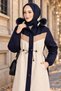 Plush Lined Color-Decorated Coat Lacviert Hm2963 - 3
