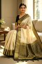 Traditional kanjeevram Saree with Zari Border, beige and Black with Gold Accents - 3