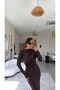 Brown Polyamide Fabric Draped Midi Dress - 5