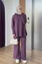 Women's Cupra Corduroy Comfortable Cut Hooded Finger-Looped Hijab Set 3855 Plum - Premium Series - 5