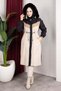 Plush Lined Colorful Garnished Coat Black Hm2963 - 3