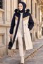 Plush Lined Color-Decorated Coat Lacviert Hm2963
