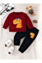 Children's Unisex Crew Neck Dinosaur Printed Sweatshirt and Sweatpants 100% Cotton Top and Bottom Set