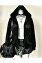 Gothic Design Oversize Zippered Unisex Hooded Cardigan