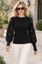 Women's Round Neck Long Sleeve Balloon Sleeve Openwork Cuff and Ribbed Knit Detailed Stylish Elegant Casual Black Knitwear Sweater - 2